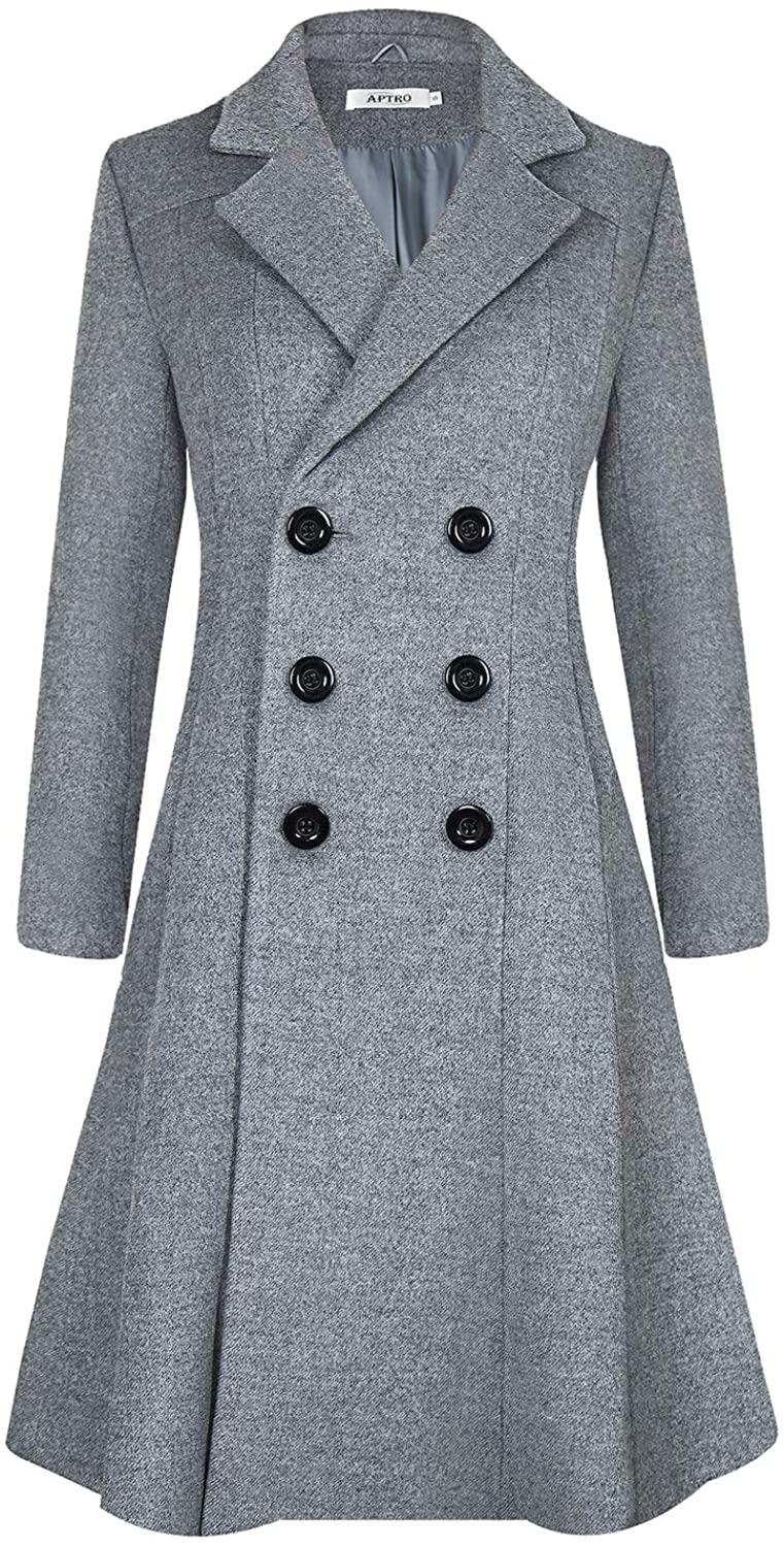 APTRO Women's Winter Wool Dress Coat Double Breasted Pea Coat Long ...