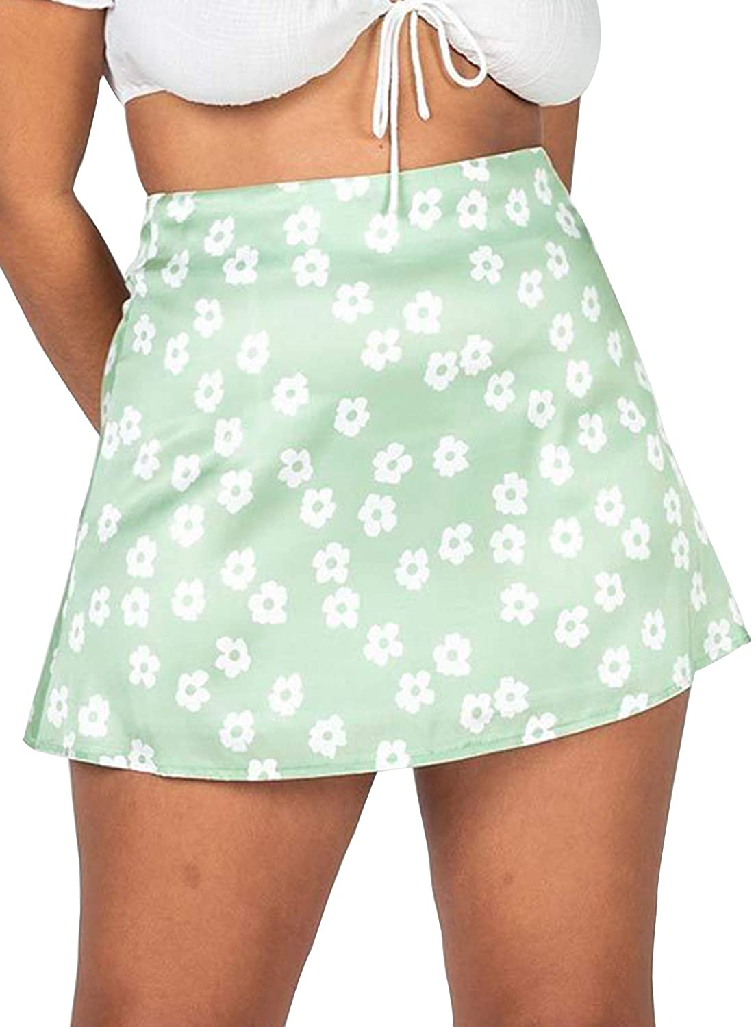thumbnail 9  - LYANER Women&#039;s Casual Floral Print Satin Silk High Waist Zipper Mini Short Skirt