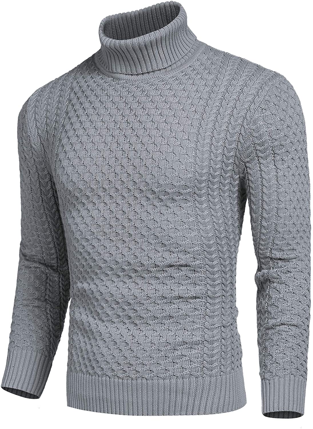 COOFANDY Men's Slim Fit Turtleneck Sweater Casual Knitted Twisted ...