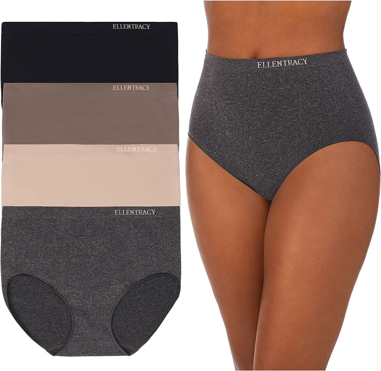 Ellen Tracy Essentials Womens Seamless Briefs 4-Pack Panties (Ivory Tan,  Medium)