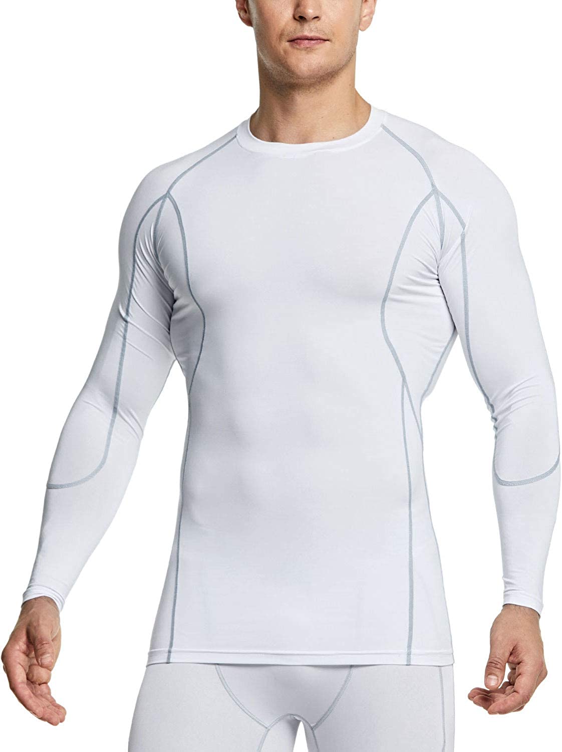 TSLA Men's Tactical V-Neck Long Sleeve Compression Shirts, Cool Dry Athletic  Wor