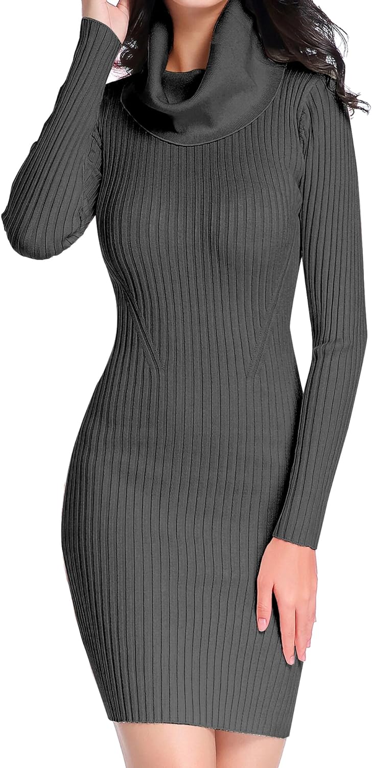 v28 Sweater Dress for Women Ribbed Knit Fitted midi Sexy Fall Winter  Bodycon Cowl Neck Dresses (X-Small, Beige) at  Women's Clothing store
