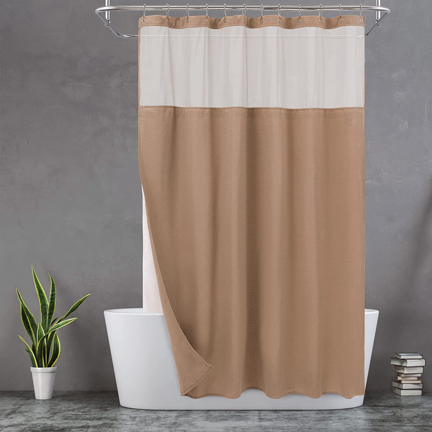 Waffle Weave Shower Curtain with Snap-in Fabric Liner Set H 12 Hooks Included 