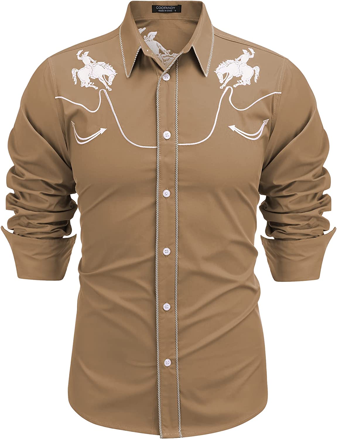 COOFANDY Men's Western Cowboy Embroidered Long Sleeve Button Down Shirt