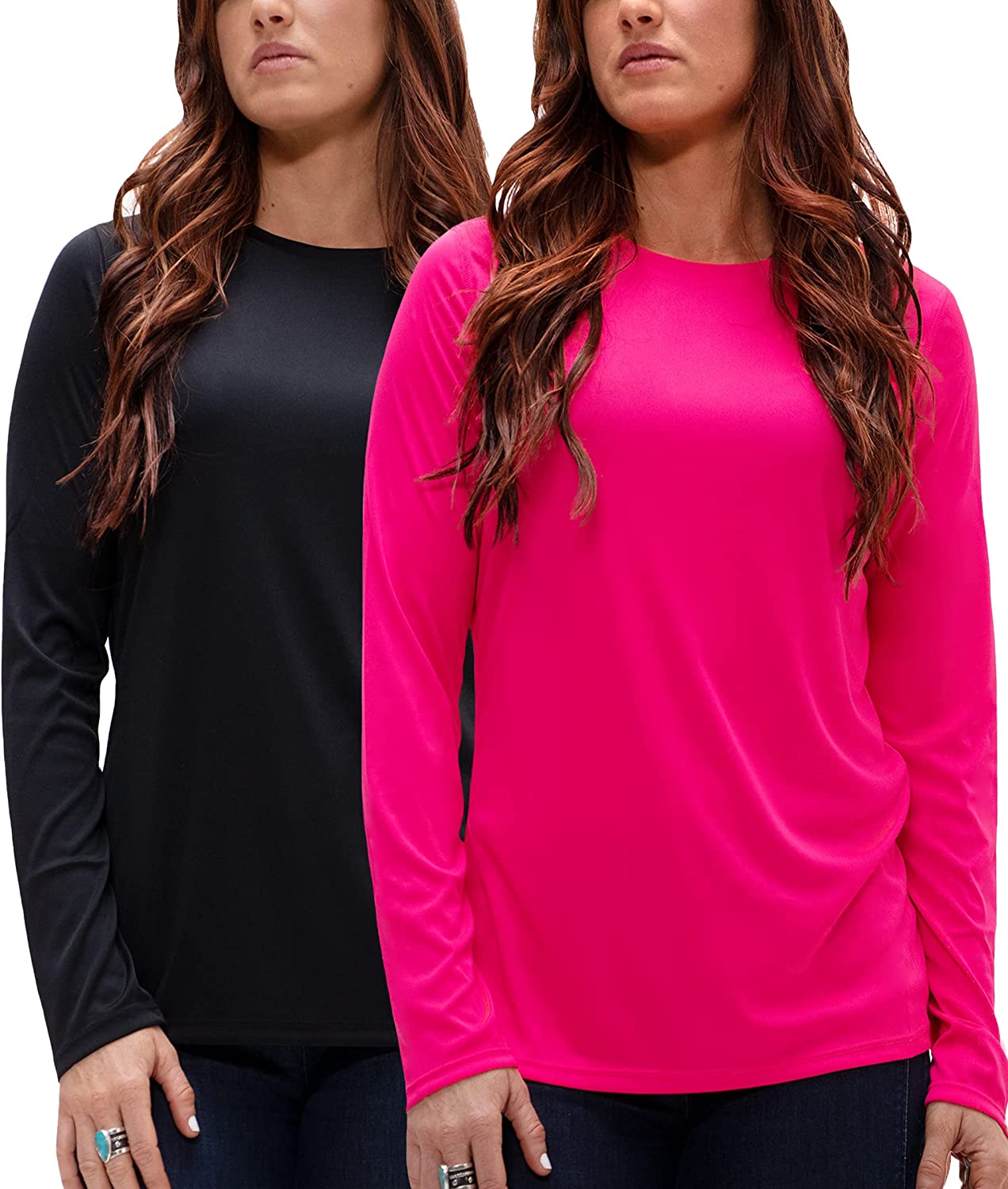 DEVOPS Women's 2-Pack UPF 50+ Long Sleeve Sun Protection Quick Dry T-Shirts  for