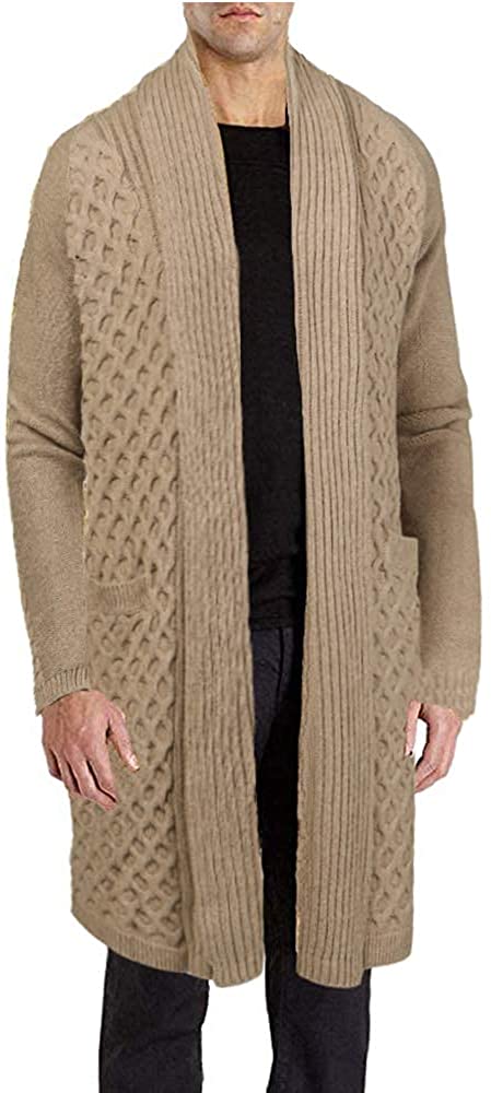 COOFANDY Mens Fashion Long Ruffle Knit Cardigan Lightweight Shawl Collar Sweater