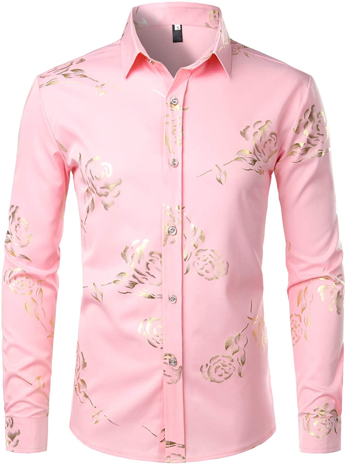 Details about   ZEROYAA Mens Hipster Gold Rose Printed Slim Fit Long Sleeve Dress Shirts/Prom Pe 
