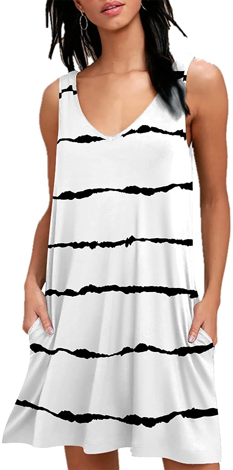 Whear Women Summer Casual V Neck T Shirt Dresses Beach Cover up Loose Sleeveless Plain Tank Dress 