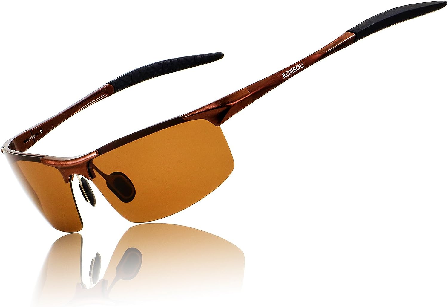 RONSOU Men Sport Al-Mg Polarized Sunglasses Unbreakable for