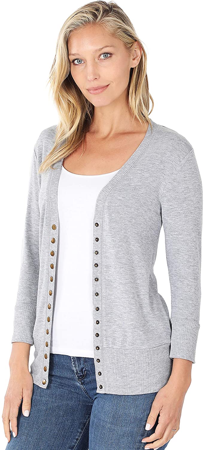 Zenana SNAP Button Sweater Cardigan 3/4 Sleeve from Small to 3X