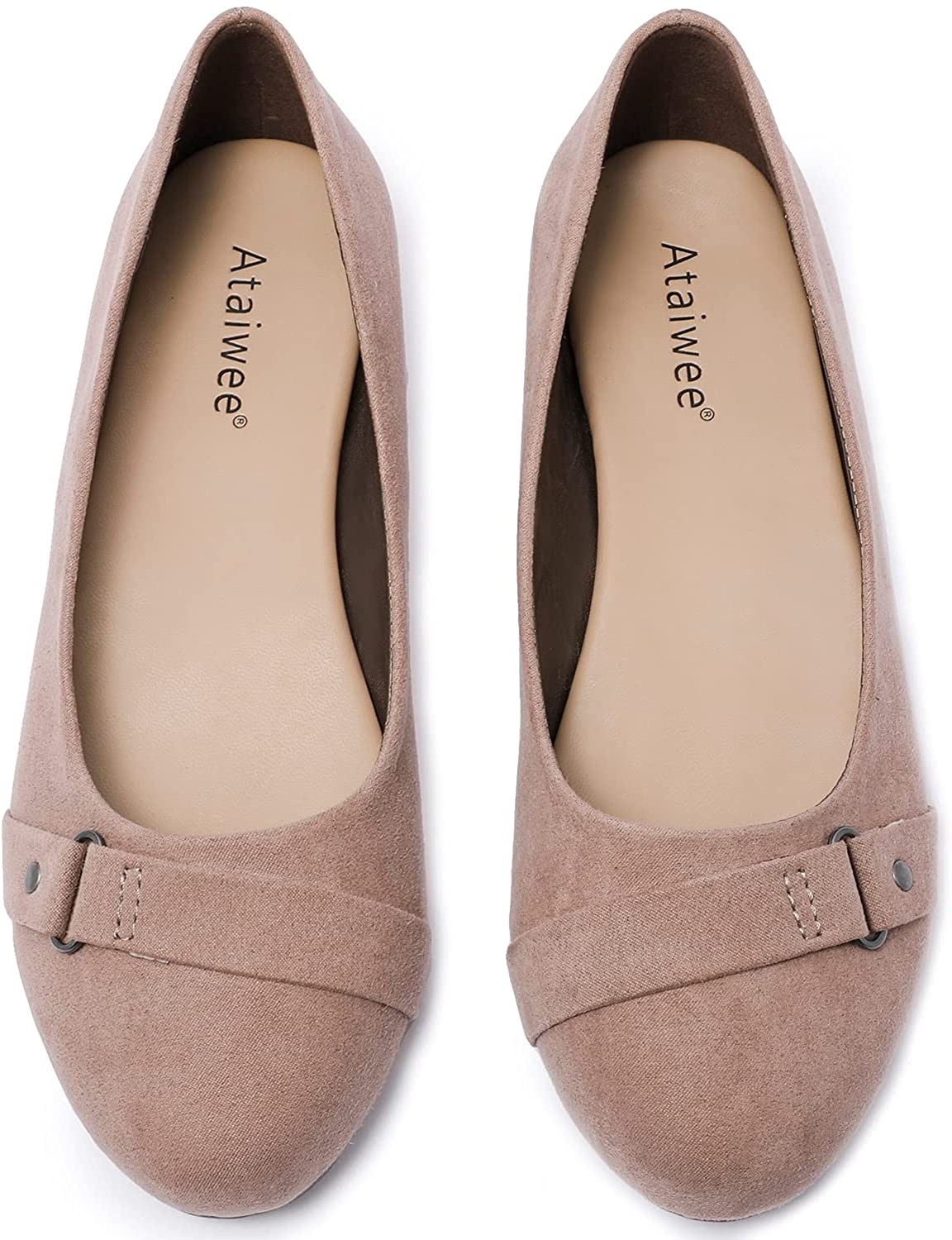 Round Toe Suede Classic Cozy Cute Slip-on Flat Shoes. Ataiwee Womens Ballet Flats