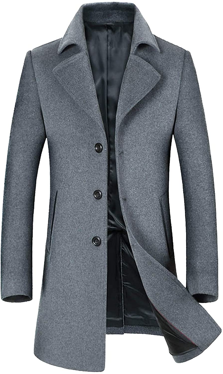 ELETOP Men's Coat 80% Wool Blend Trench Coat Winter Long Top Pea Coat ...