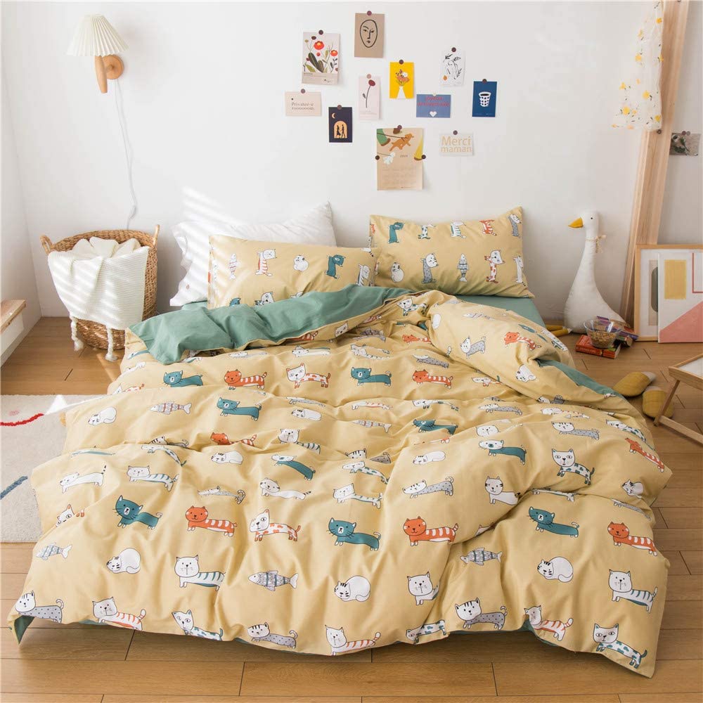 Twin OTOB Lightweight Cotton Twin Duvet Cover Sets for Kids Boys Girls 3 Piece Reversible Plaid Home Textile Geometric Teen Bedding Sets with Pillow Shams