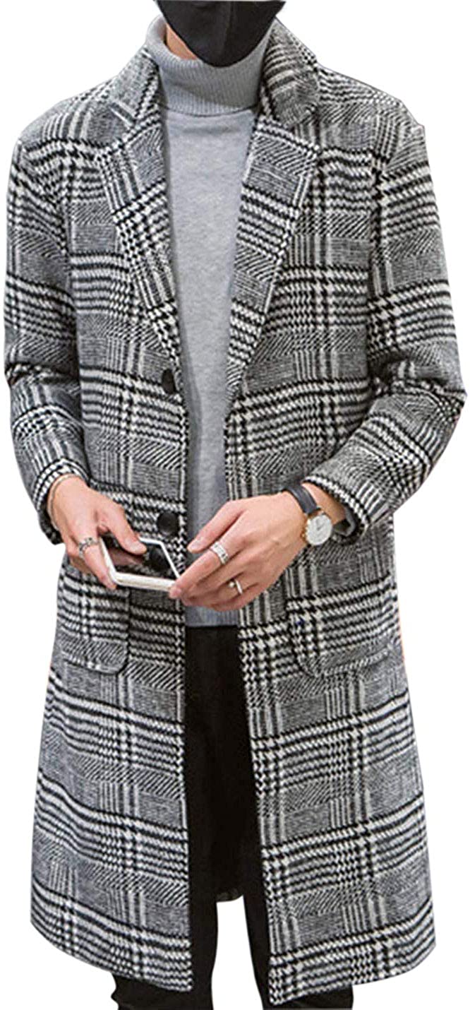 Tanming Womens Fashion Casual Plaid Notched Lapel Long Trench Coat Jacket with Belt 