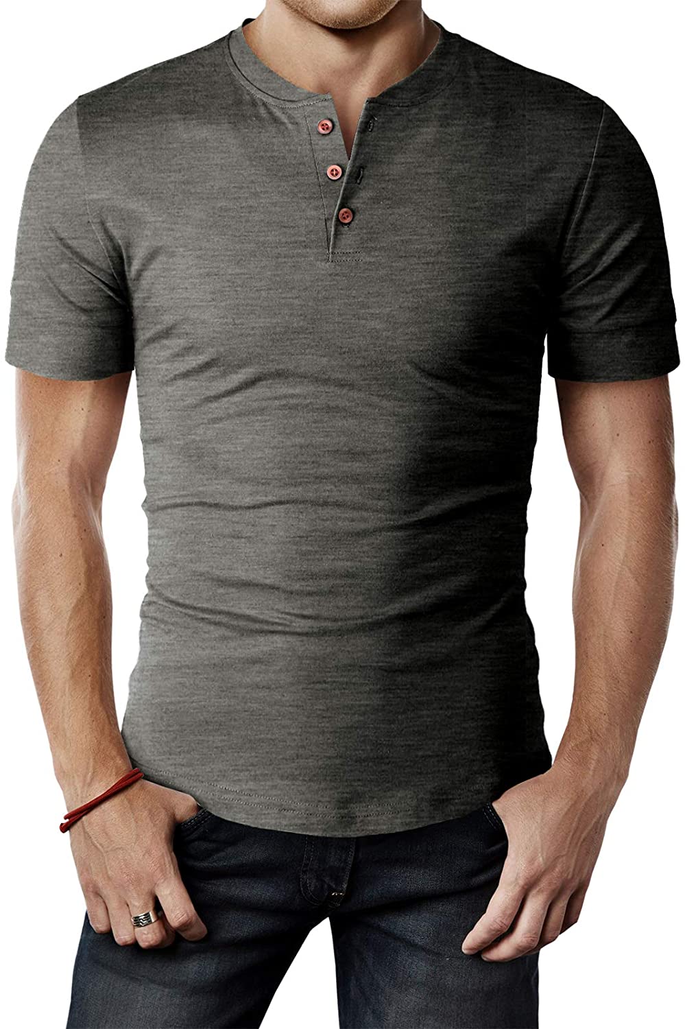 H2H Mens Casual Premium Slim Fit Henley T-Shirts Short Sleeve of Various Styles 