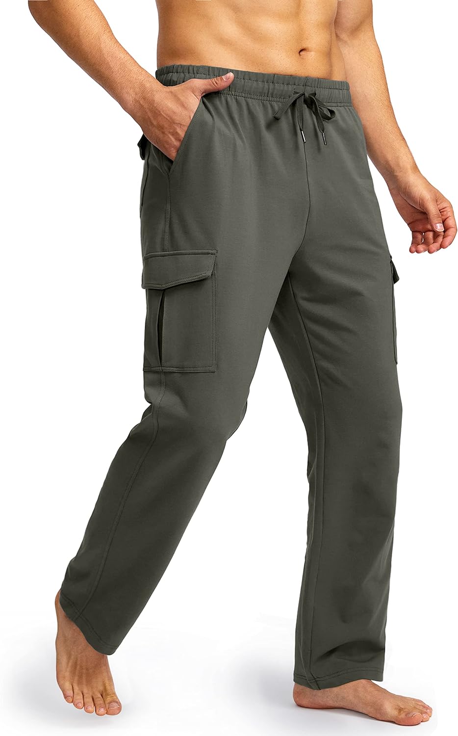 Pudolla Men's Cotton Sweatpants with Cargo Pockets Open Bottom