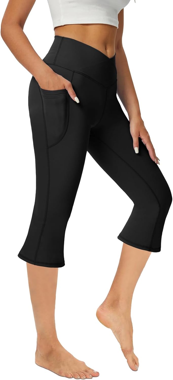COPYLEAF Women's Flare Yoga Pants with Pockets-V Crossover