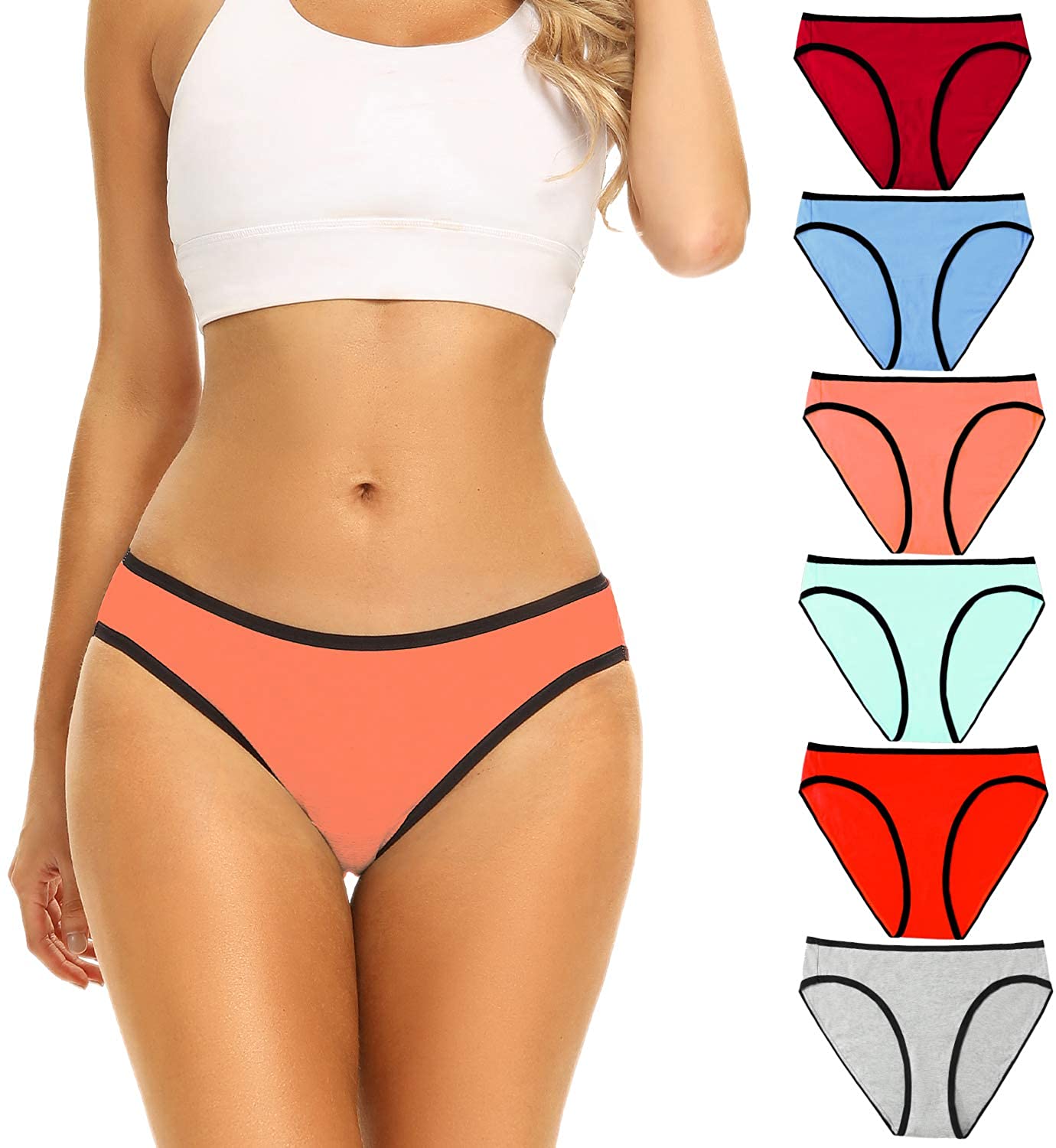 POKARLA Women's Hi-Cut Bikini Panties Soft Stretch Cotton