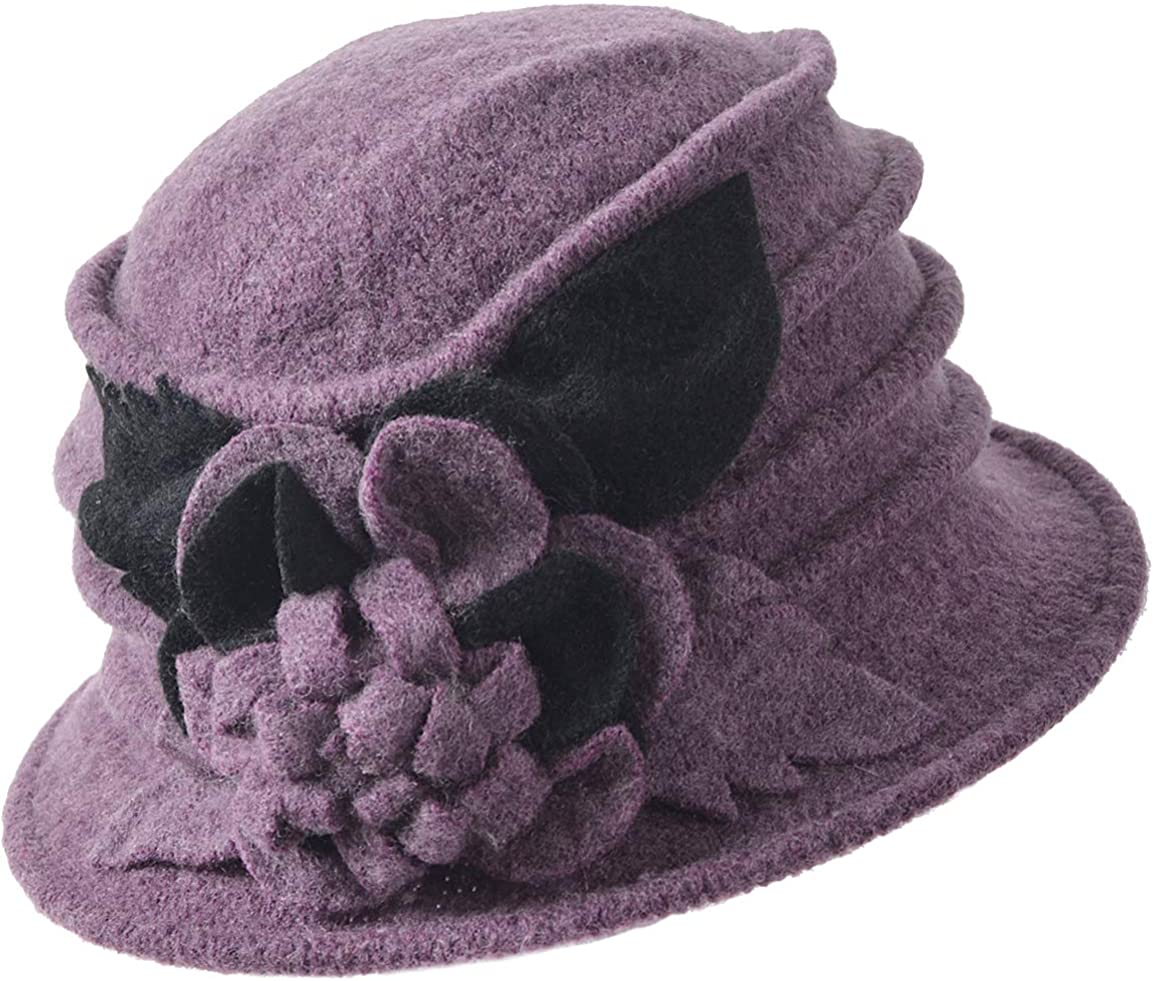 FORBUSITE Vintage Women Floral Wool Dress Cloche Winter Hat 1920s 