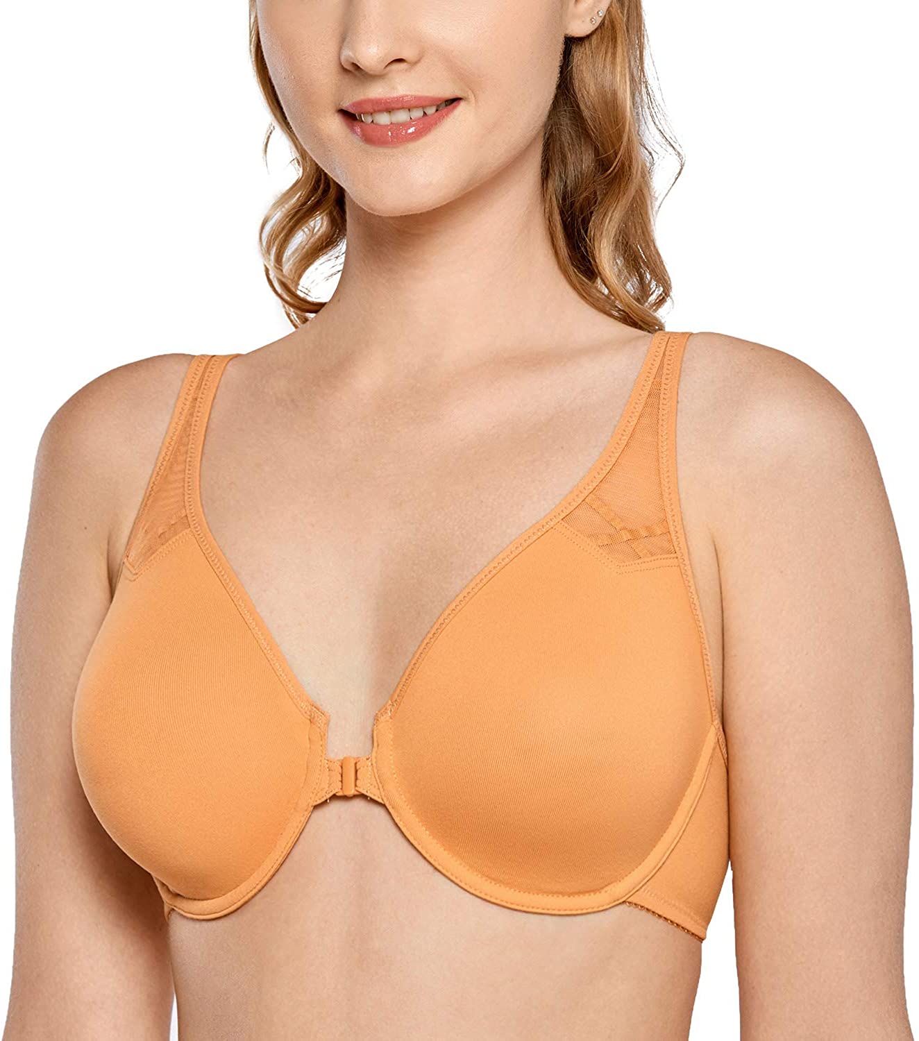 DELIMIRA Women's Unlined Racerback Bra Seamless Underwire Front