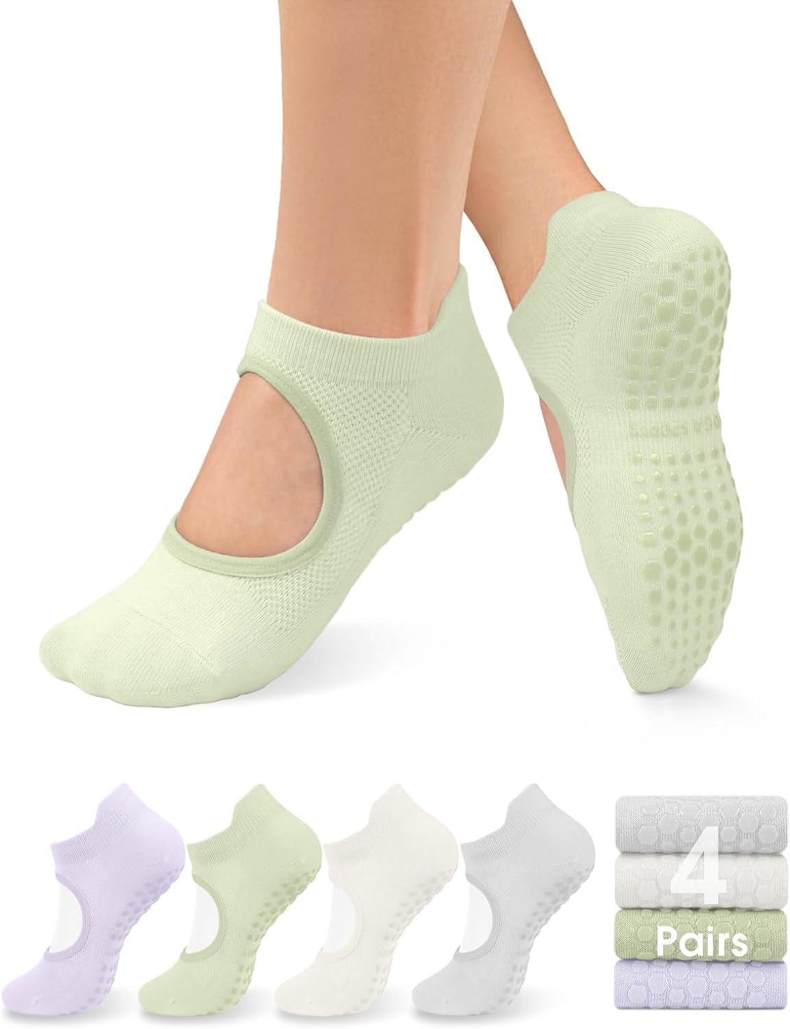 yeuG Grip Socks for Women Pilates Socks with Grips Open Top Non