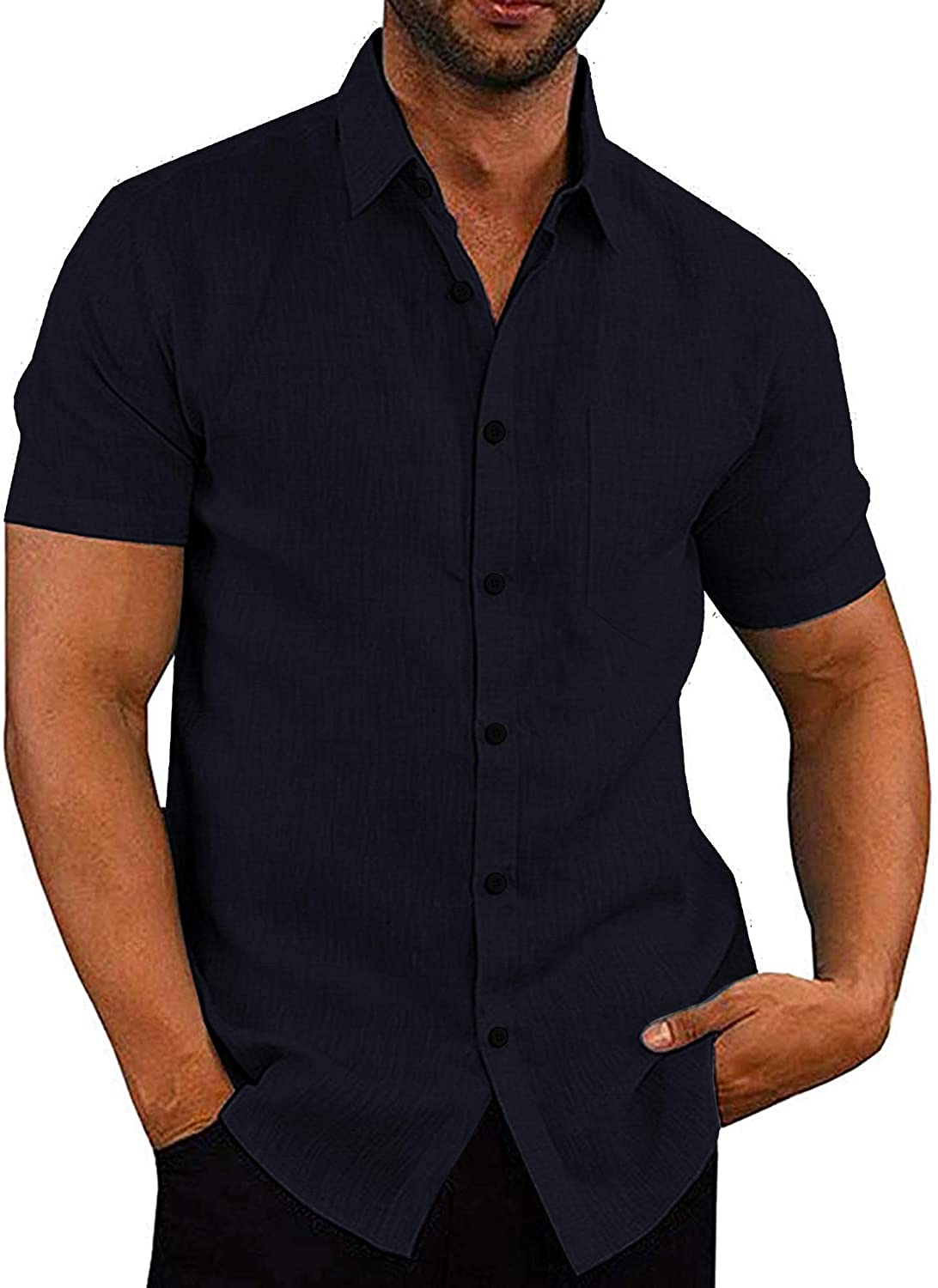 COOFANDY Mens Casual Linen Button Down Shirt Business Chambray Dress Shirt