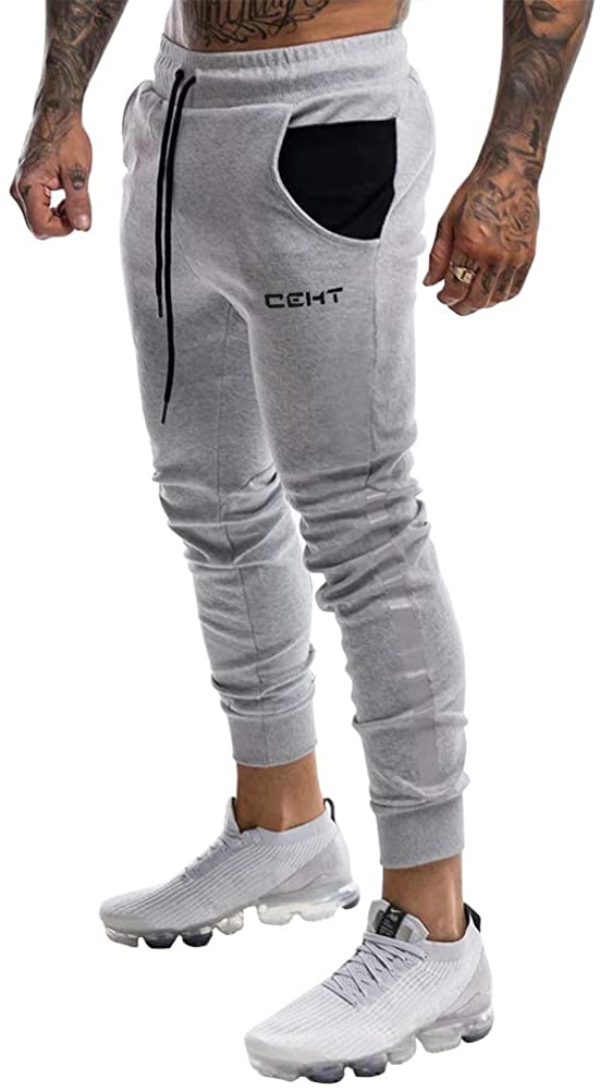 Wangdo Men's Slim Joggers Gym Workout Pants,Sport Training Tapered  Sweatpants,Casual Athletics Joggers for Running Grey Small