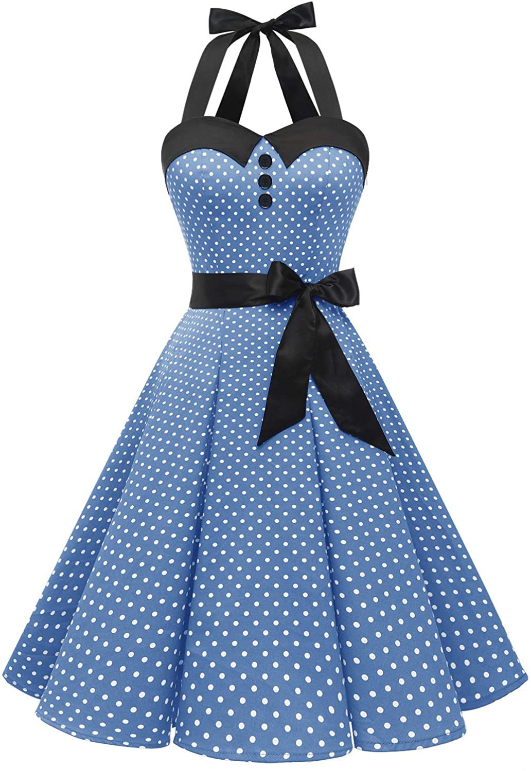 Dressystar Women 1950s Polka Dots Retro Rockabilly Vinatge Dress Halter Cocktail Party Dress
