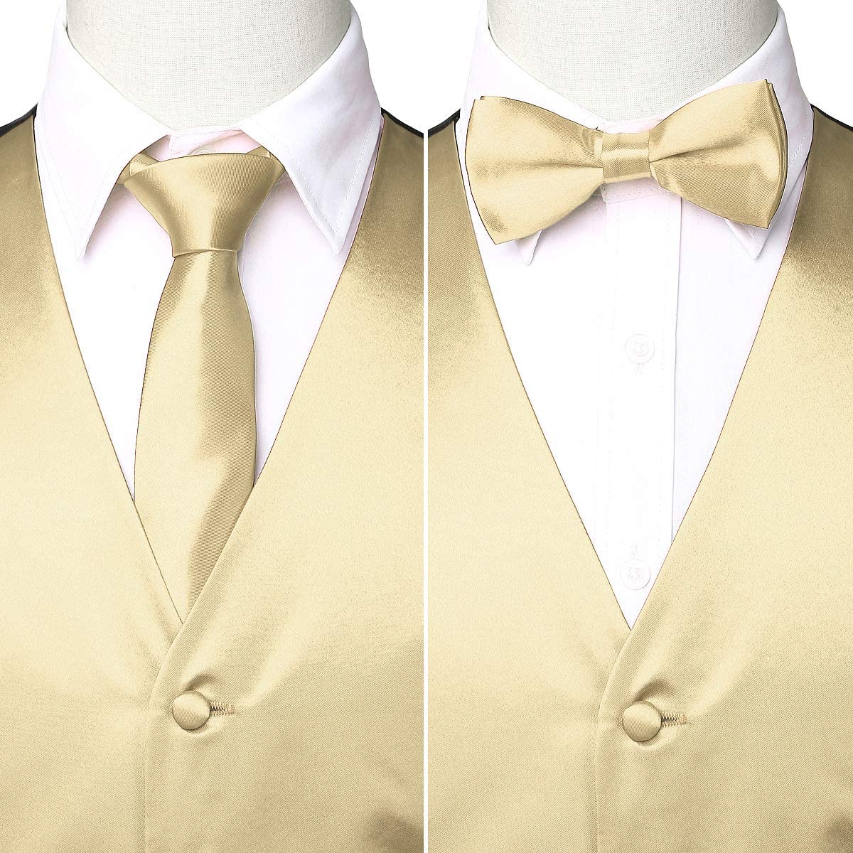 ZEROYAA Men/'s Solid 4pc Shiny Satin Vest Necktie Bowtie Pocket Square Set for Suit or Tuxedo
