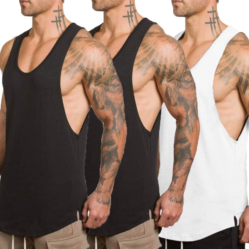 adviicd Men Tops Long Sleeve Mens Tank Top Men's Muscular Cut Open Sides  Bodybuilding Tank Top Gym Workout Stringer T-Shirt Black 3XL 