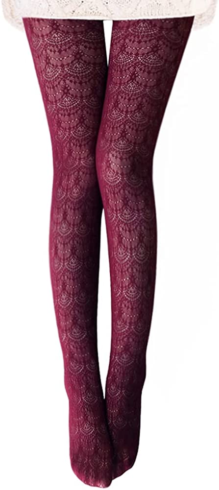 Burgundy Patterned Colored Tights