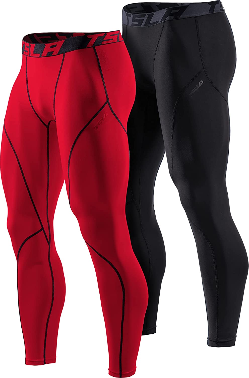 TSLA 1 or 2 Pack Men's Thermal Compression Pants, Athletic Sports Leggings  & Run