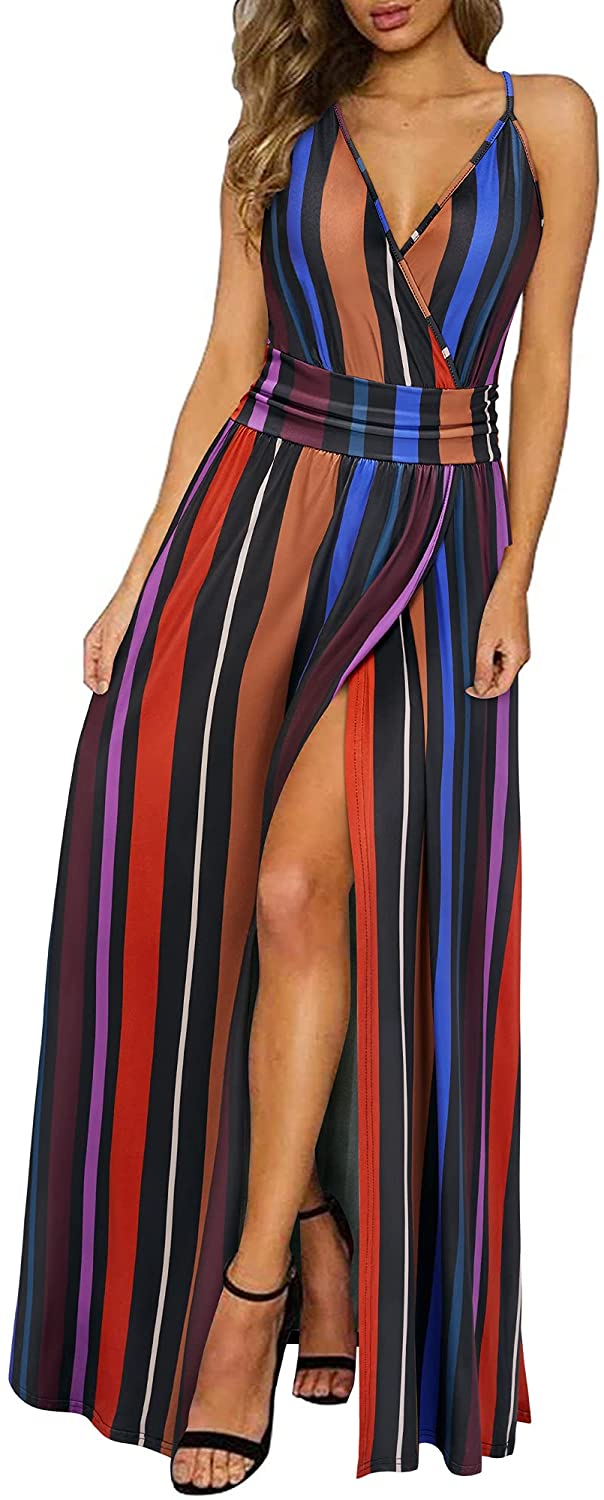 Newshows Women's Summer V Neck Spaghetti Strap Sleeveless Casual Split Long  Maxi Dress : : Clothing, Shoes & Accessories