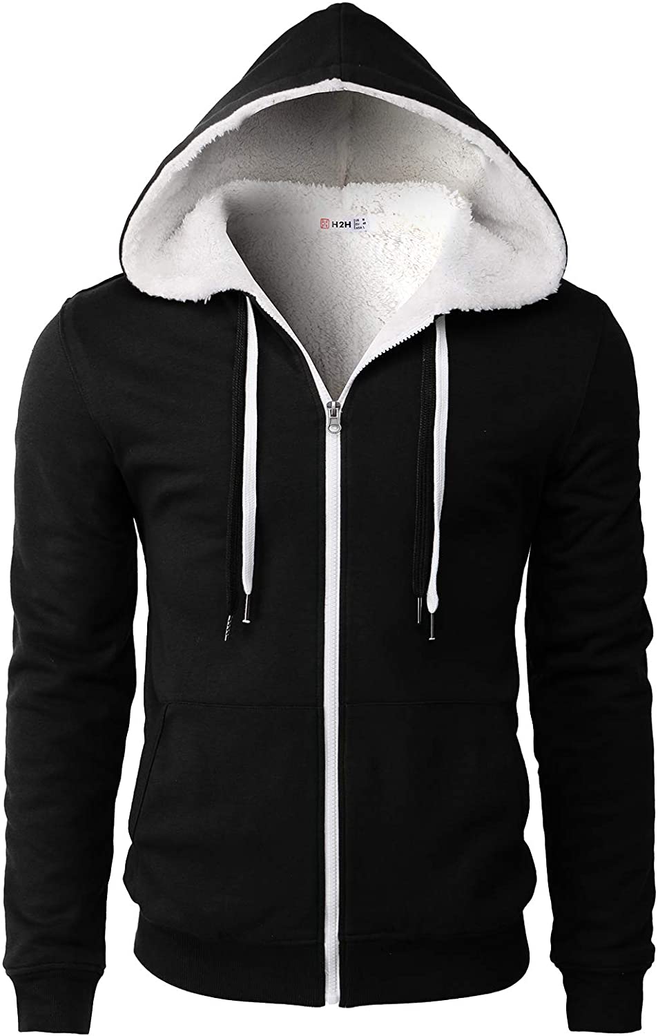 H2H Mens Casual Slim Fit Zip-up Hoodie Knitted Thermal Napping and Faux ...