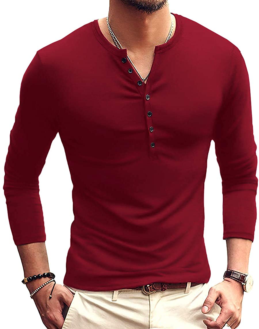YTD Mens Casual Slim Fit Basic Henley Long/Short Sleeve Fashion T-Shirt