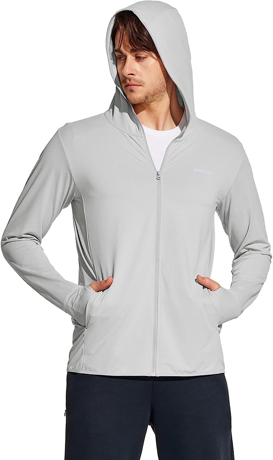 TSLA Men's UPF 50+ Long Sleeve Sun Protection Hoodie, Zip Front Performance  UV/S