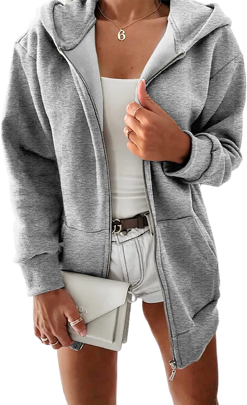 Yousify Women Casual Full Zip Up Plush Hoodie Comfy Loose Solid Sweatshirt  Long Sleeve Jacket with Pockets : : Clothing, Shoes & Accessories