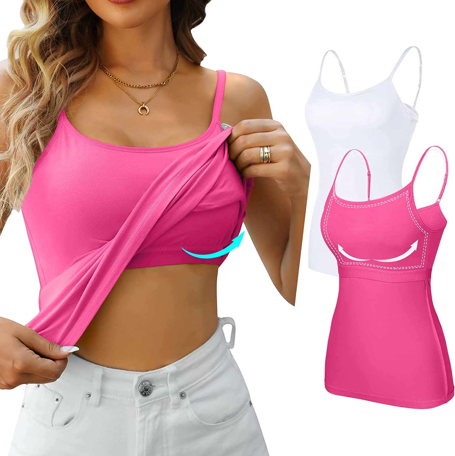 Buy Tank Tops with Built in Bra for Women Adjustable Spaghetti