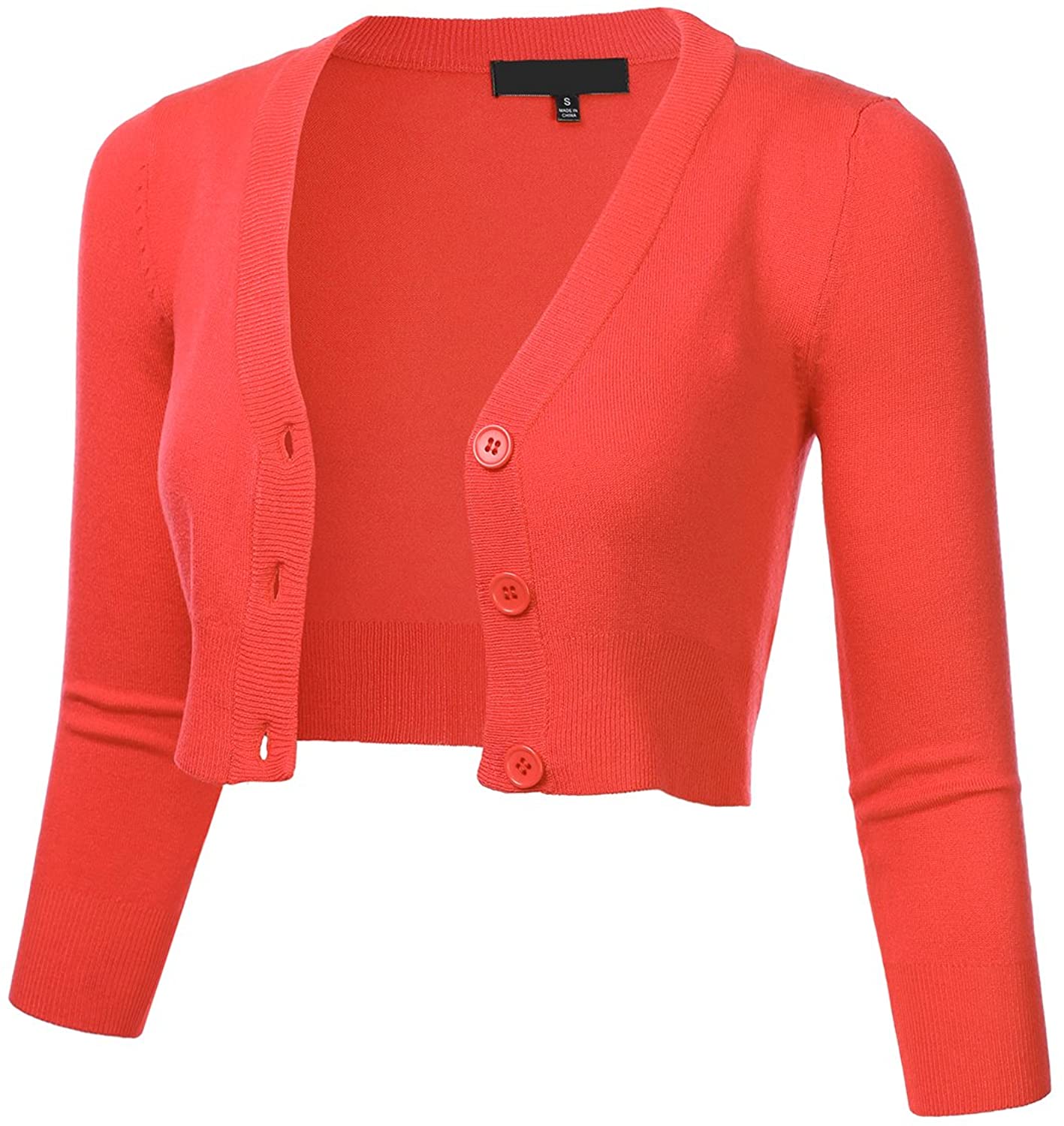 FLORIA Women Solid Button Down 3/4 Sleeve Cropped Bolero Cardigan Sweater ( S-4X) | eBay