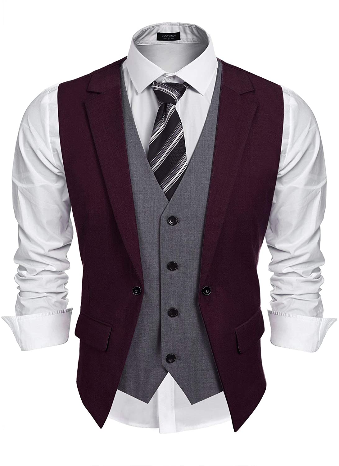 COOFANDY Men's Formal Fashion Vest Layered Waistcoat Business Dress Suit  Vests f
