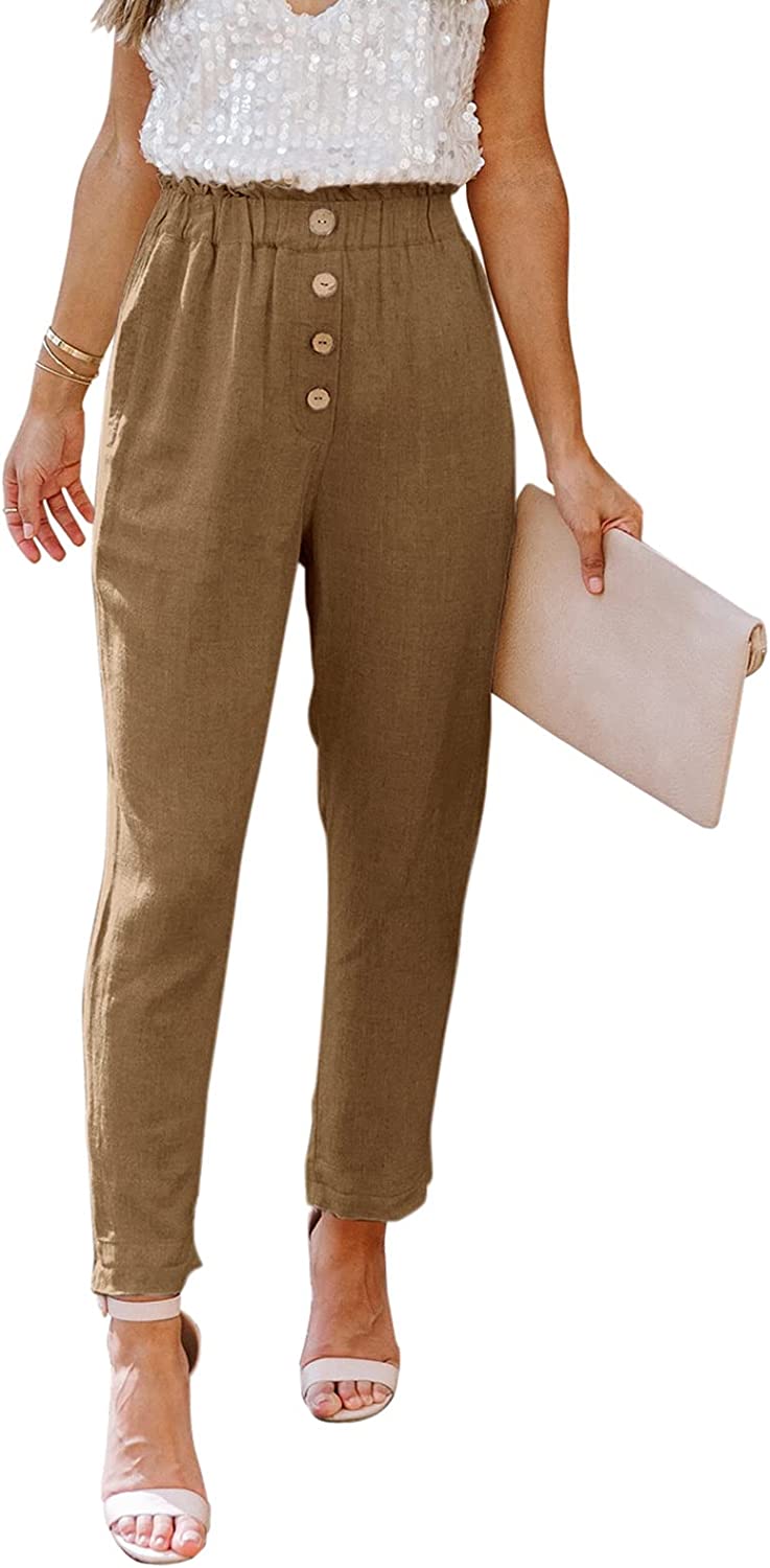 NIMIN Womens Casual Loose Pants Comfy Cropped Work Pants with Pockets  Elastic Hi