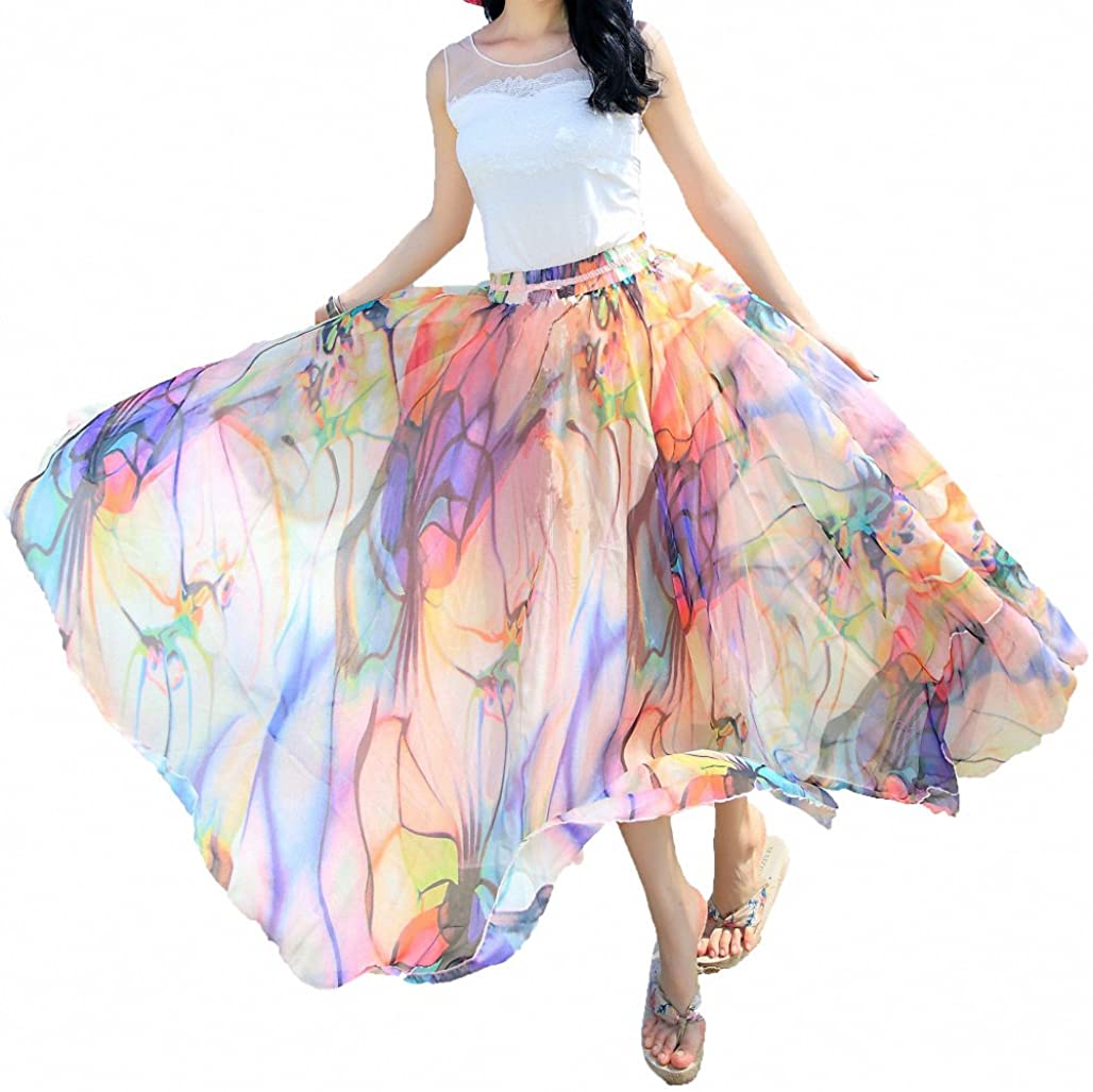 Afibi Women Full/Ankle Length Blending Maxi Chiffon Long Skirt Beach Skirt  | eBay