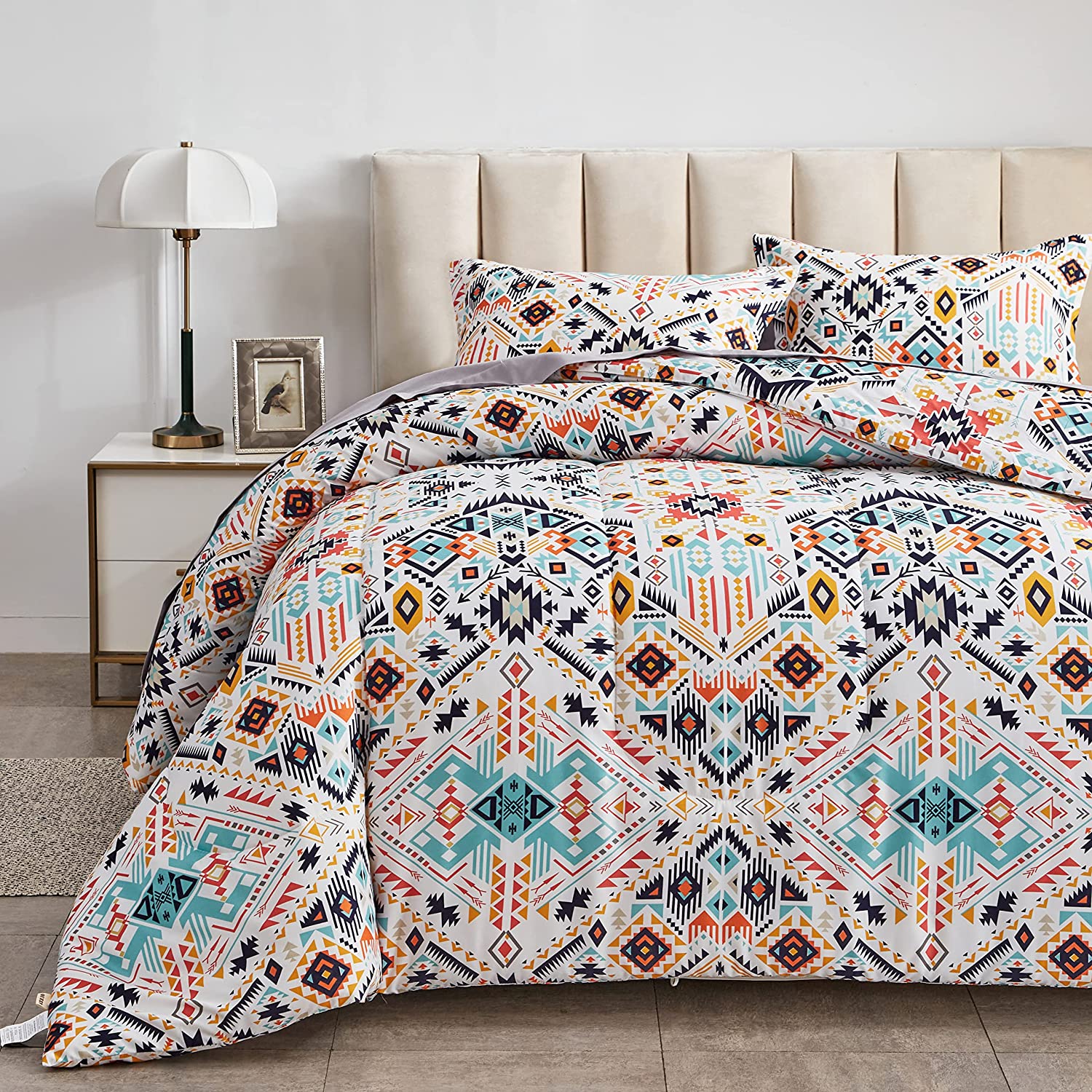 Boho Sheets Set Full Size(4PCS) Bohemian Colorful Tribal Bedding Sheets Set  14'' Deep Pocket Boho Aztec Fitted Sheet Soft Microfiber, 1 Flat Sheet 2  Pillowcases Full Boho Floral