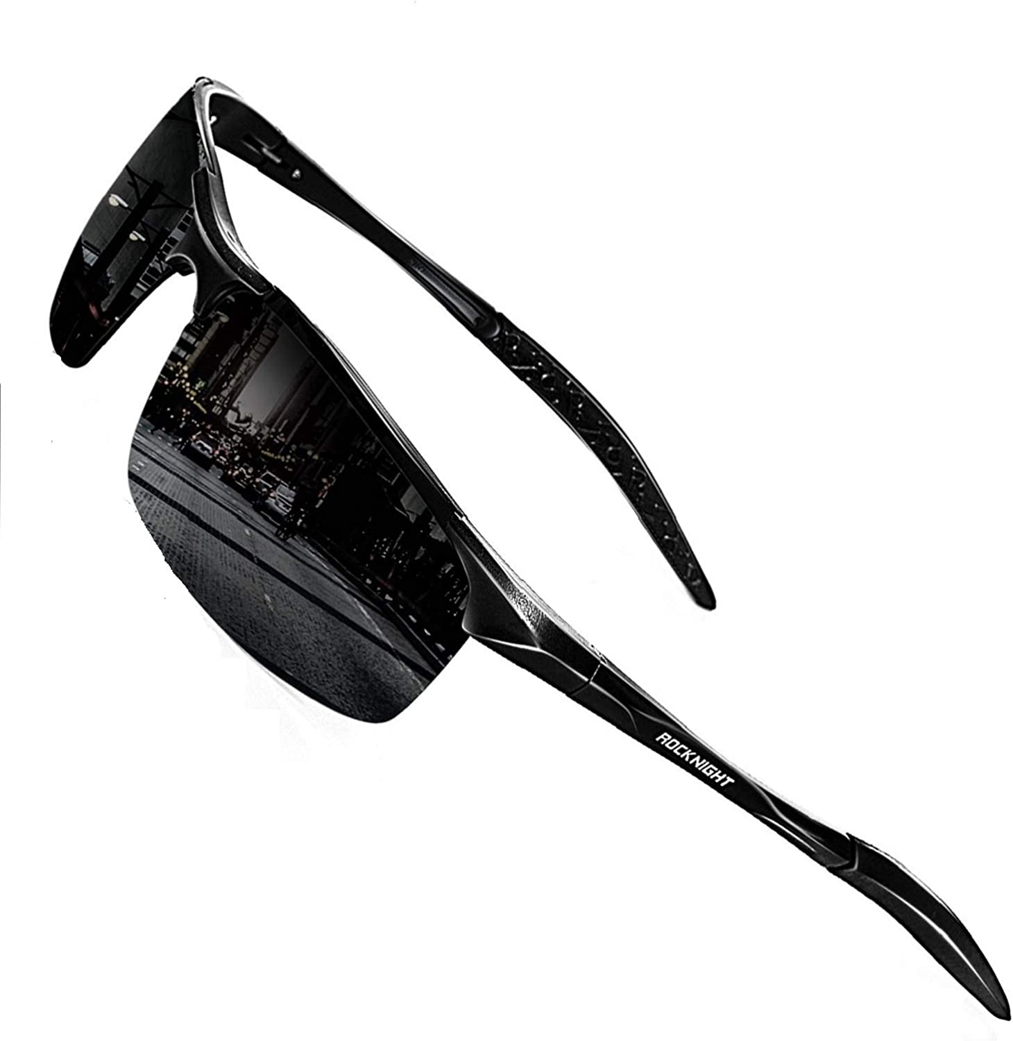 ROCKNIGHT 𝐇𝐃 𝐃𝐫𝐢𝐯𝐢𝐧𝐠 Sunglasses Men Polarized UV Protection Al-Mg  Metal Frame Lightweight Flat Lens Hiking Fishing, Black Frame /Red Orange  Lens, Large : : Clothing, Shoes & Accessories