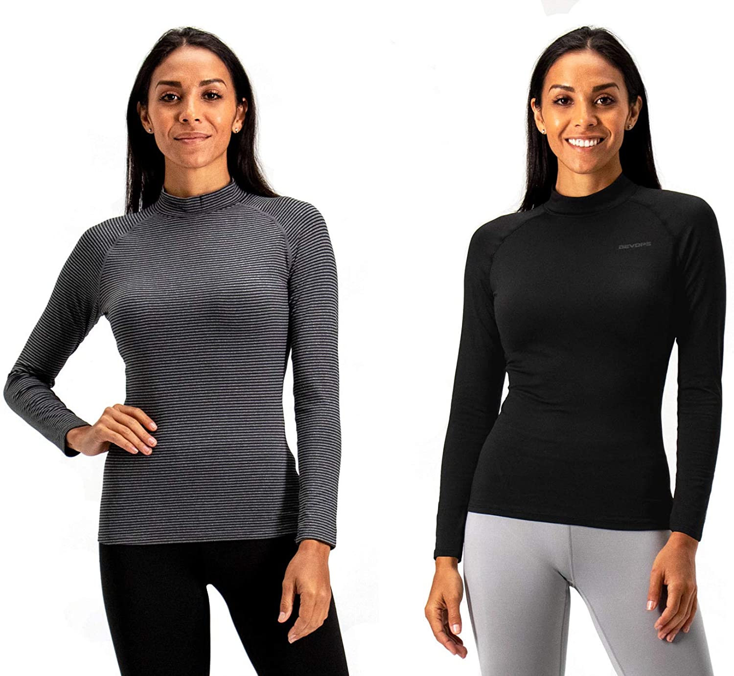 DEVOPS Women's 2 Pack Thermal Turtle Long Sleeve Shirts Compression Baselayer To
