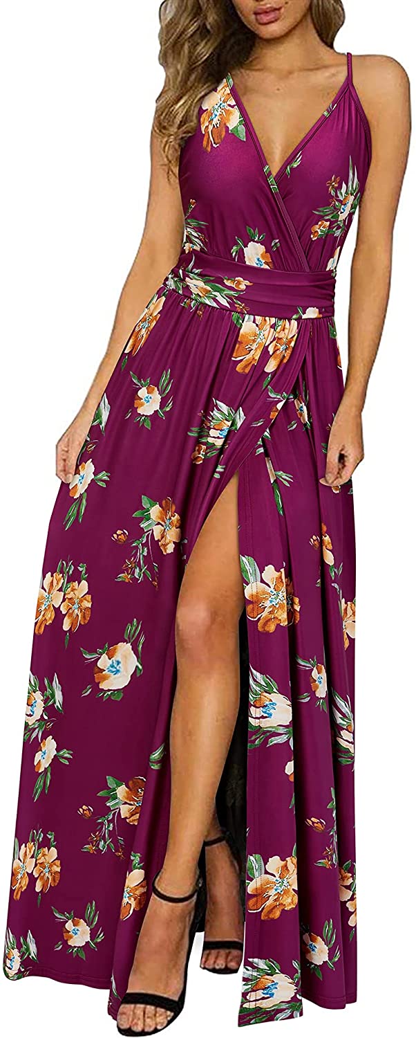 Newshows Women's Summer V Neck Spaghetti Strap Sleeveless Casual Split Long  Maxi Dress : : Clothing, Shoes & Accessories