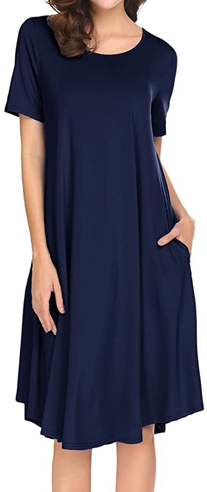 Locryz Women's Short Sleeve Pocket Swing Dress Casual Loose T-Shirt Dress 