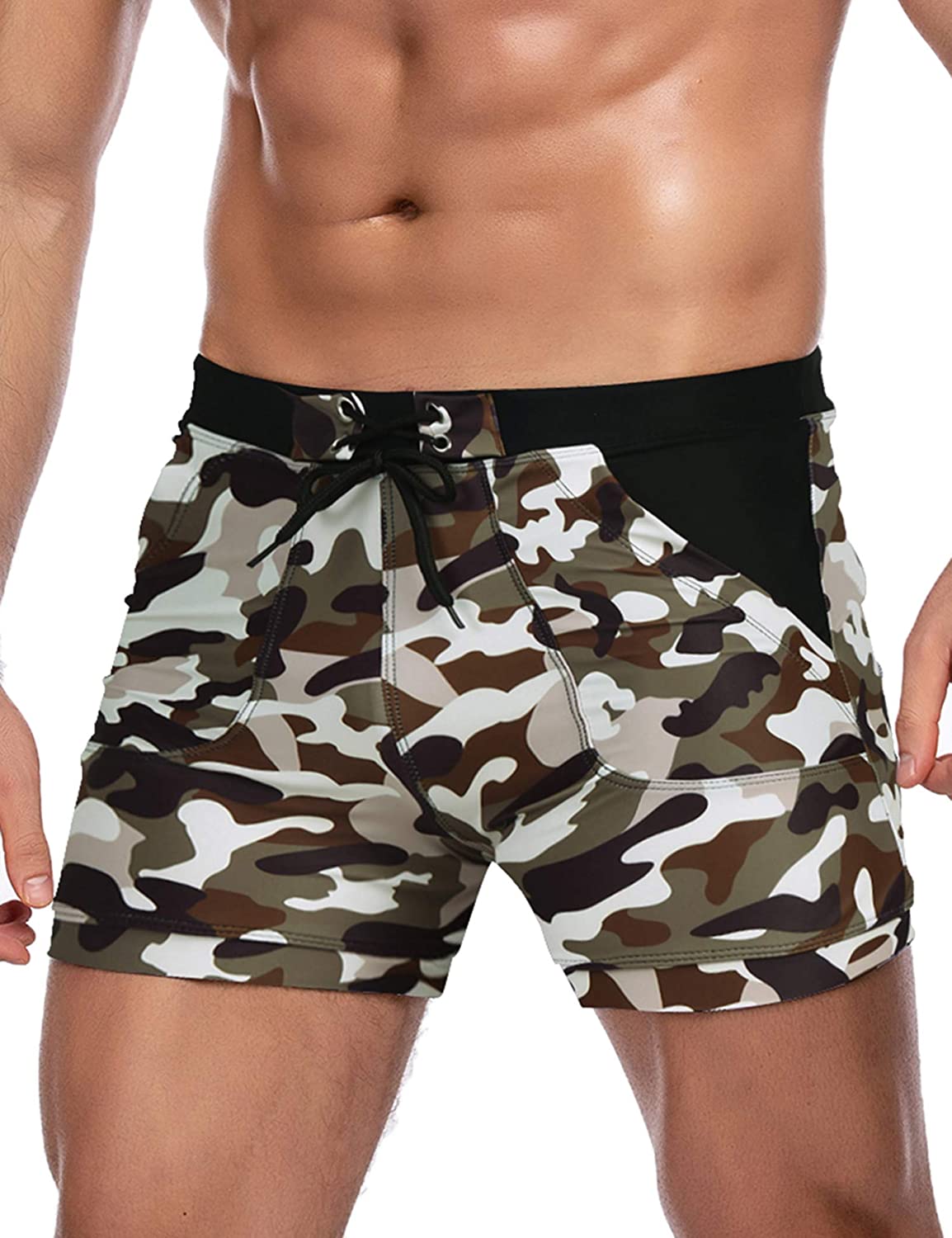 COOFANDY Mens Swimsuit Camo Quick Dry Mens Swimming Shorts Trunks with Pockets 