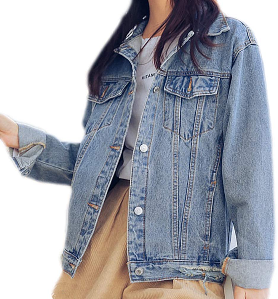 Saukiee Oversized Denim Jacket Distressed Boyfriend Jean Coat Jeans Trucker Jack