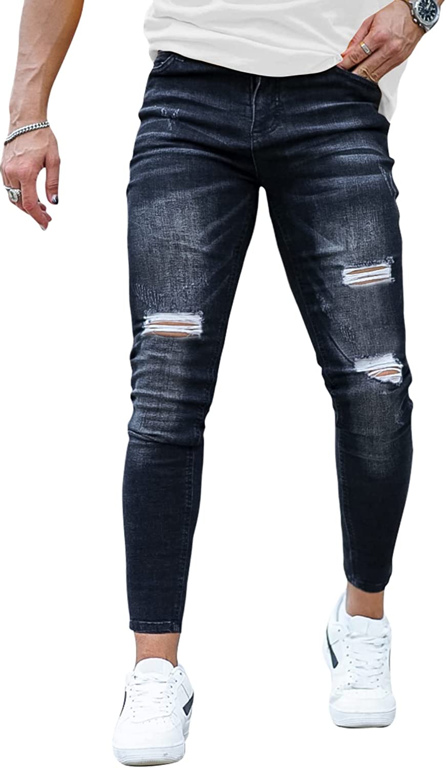 GINGTTO Men's Skinny Jeans Stretch Ripped Tapered Leg